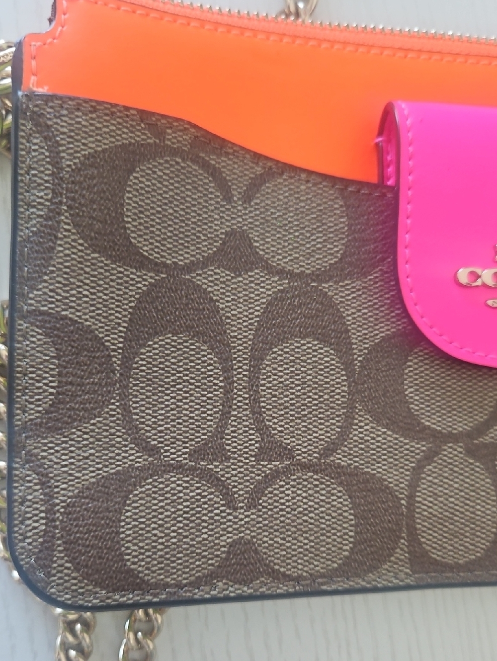 Coach Signature Canvas Crossbody with Neon Pink & Orange Accents - Picture 12 of 12